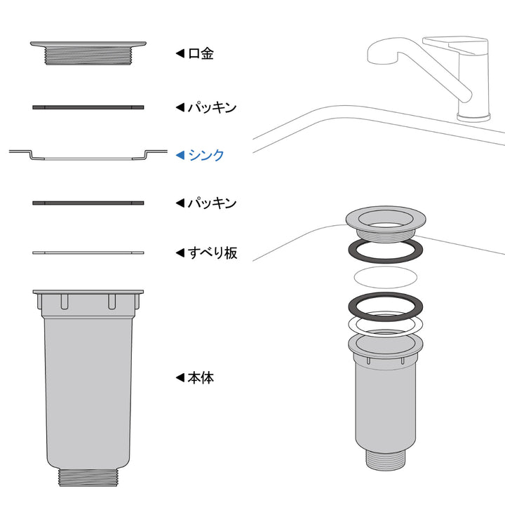 排水口トラップ小型排水トラップセットミニキッチン用