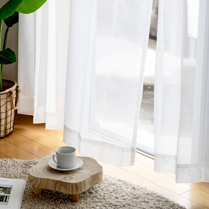 レースカーテンベルーイホワイト2枚組既製幅100×高さ118～208cm