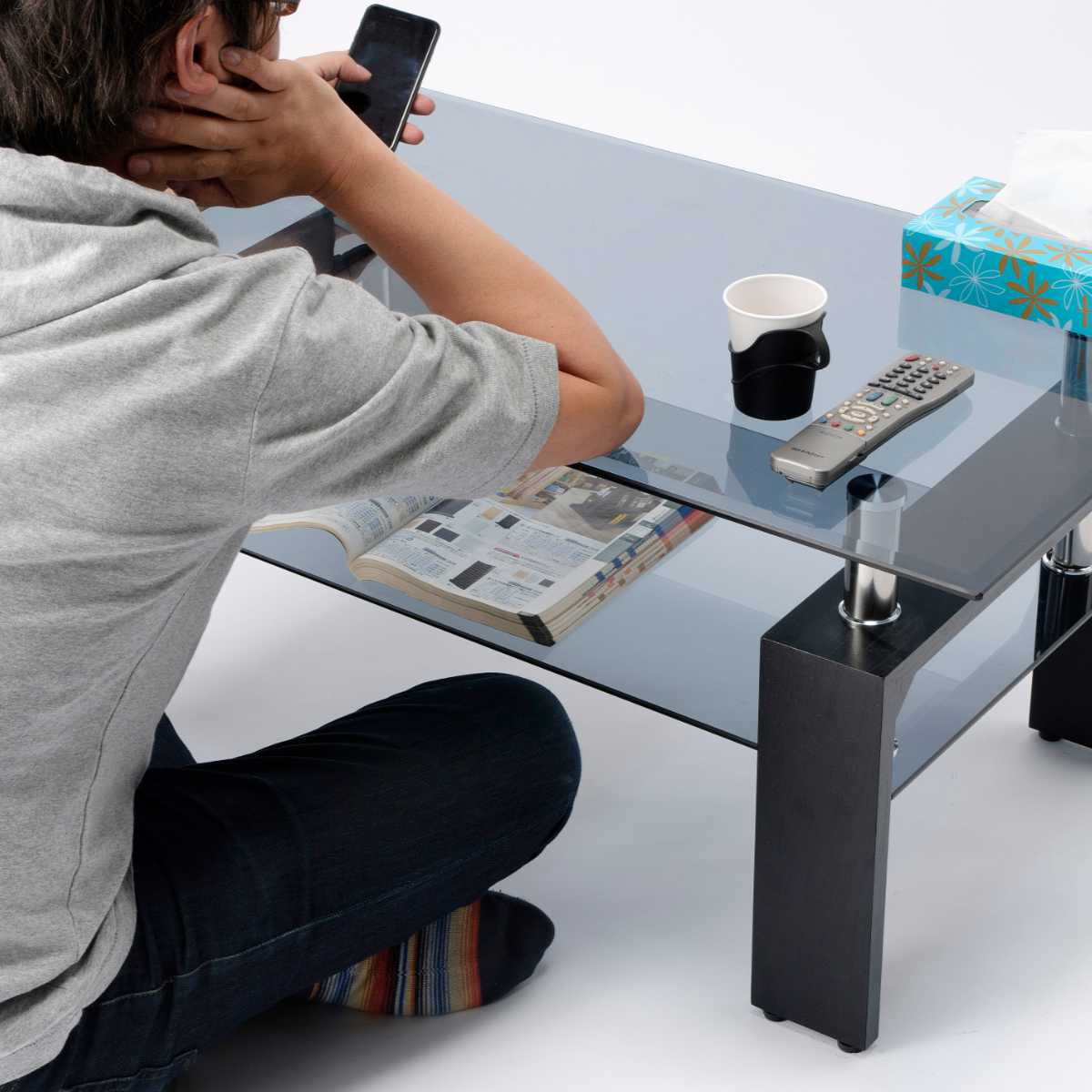 ガラステーブル 幅96cm クリアブラック ラック – ハウジー