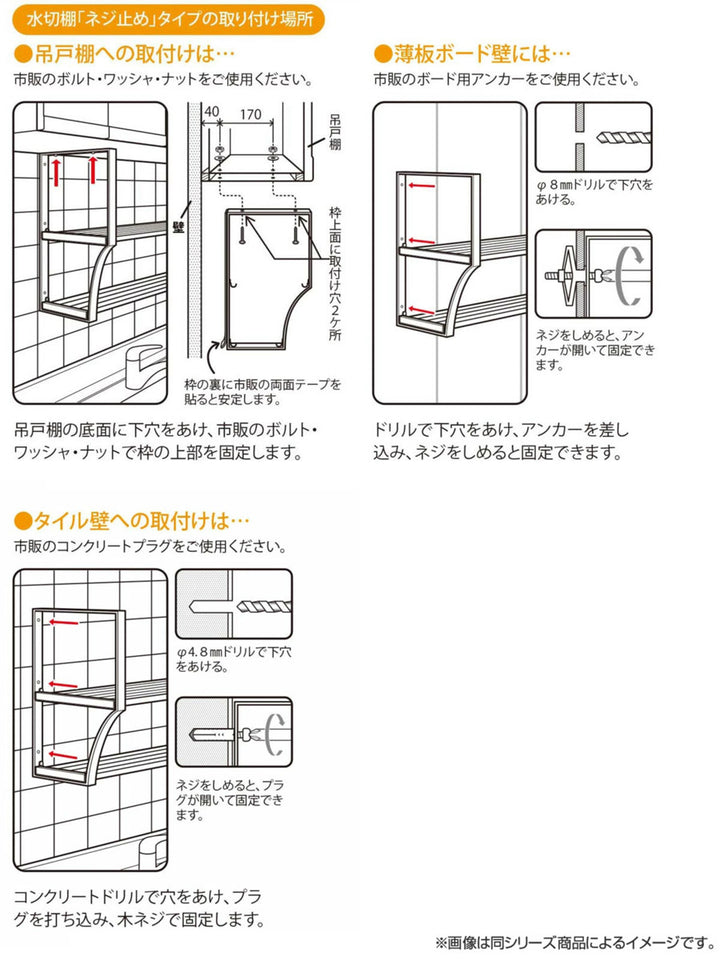 吊戸棚収納パイプ棚S1段幅60cm水切棚シリーズネジ止めタイプ