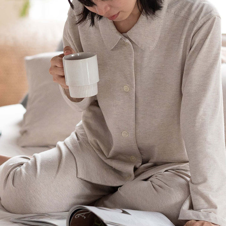 パジャマFabtheHomeMレディースヘリンボーンニット綿100％