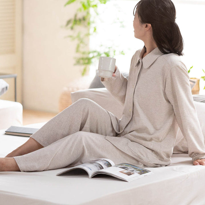 パジャマFabtheHomeLレディースヘリンボーンニット綿100％