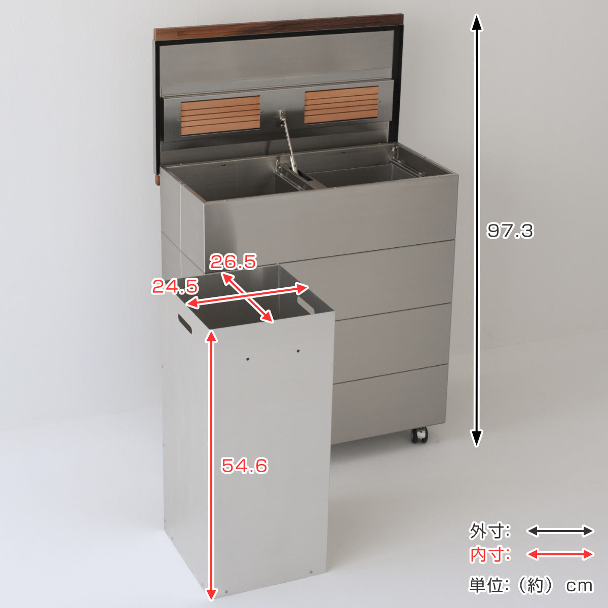 ゴミ箱 90L CUBOID ダブルステンレス 天然無垢 蓋 – ハウジー