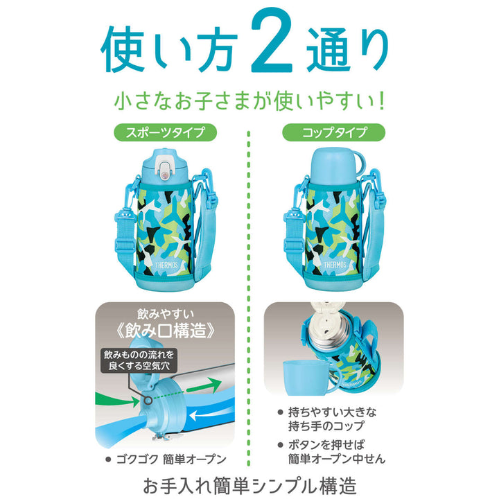 サーモス水筒600ml2wayコップ付き直飲みステンレスFJJ-601WF