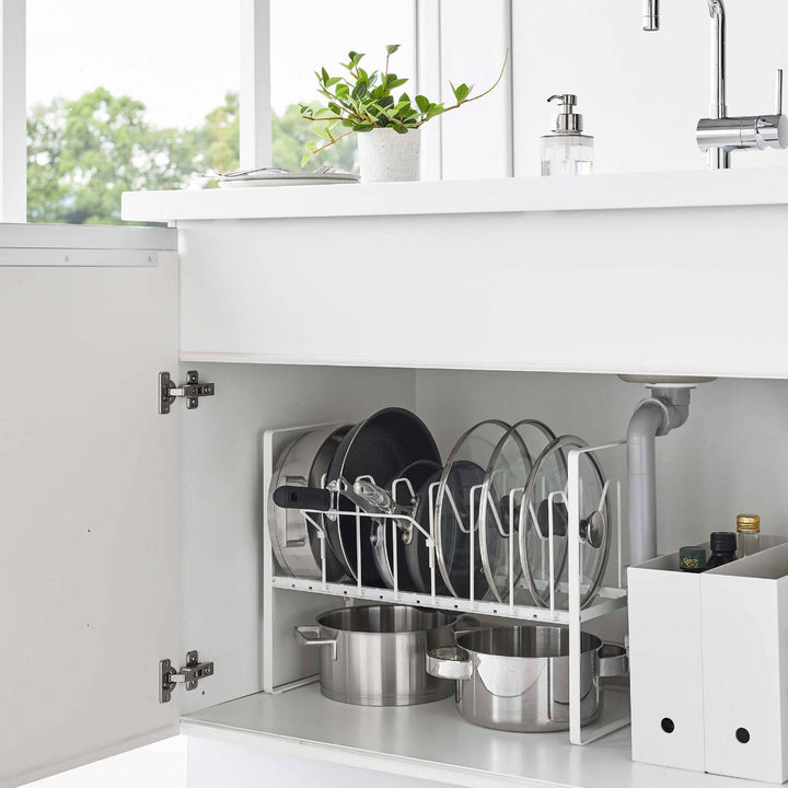 山崎実業towerシンク下高さ調整鍋蓋＆フライパン収納ラック2段タワー