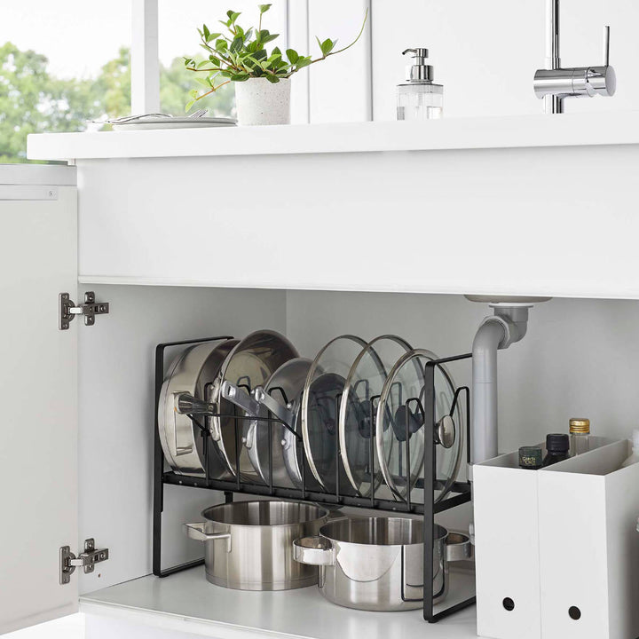 山崎実業towerシンク下高さ調整鍋蓋＆フライパン収納ラック2段タワー