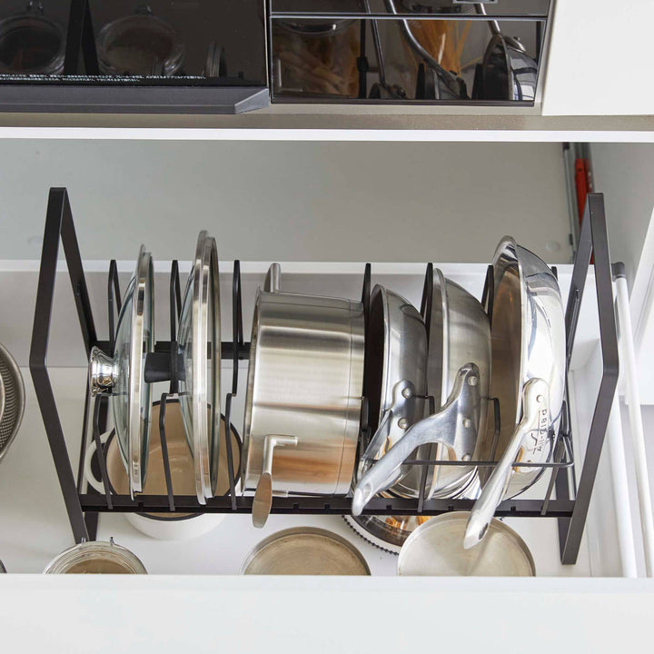 山崎実業towerシンク下高さ調整鍋蓋＆フライパン収納ラック2段タワー