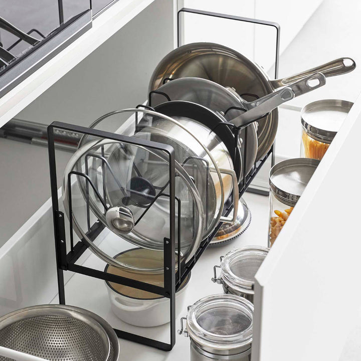 山崎実業towerシンク下高さ調整鍋蓋＆フライパン収納ラック2段タワー