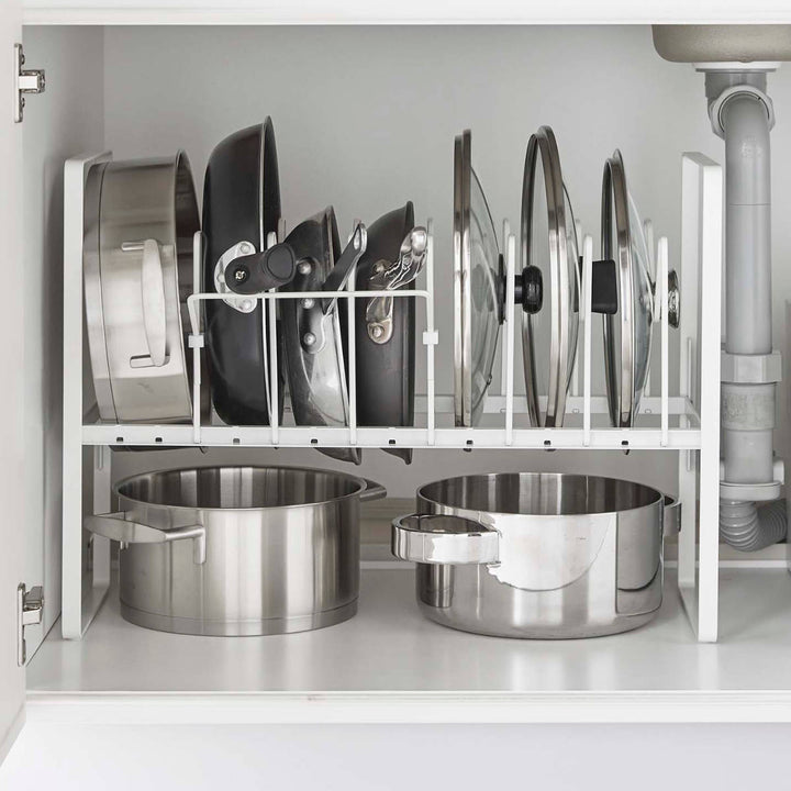 山崎実業towerシンク下高さ調整鍋蓋＆フライパン収納ラック2段タワー