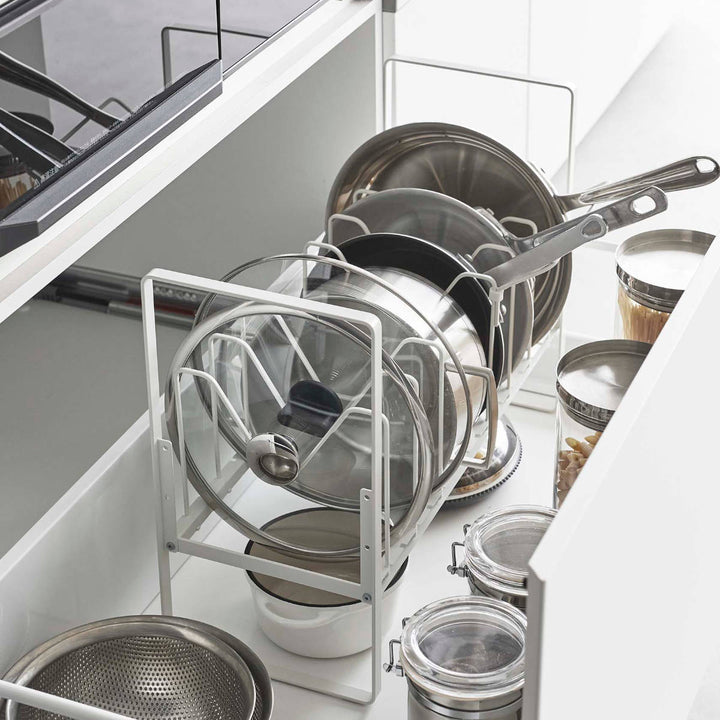 山崎実業towerシンク下高さ調整鍋蓋＆フライパン収納ラック2段タワー