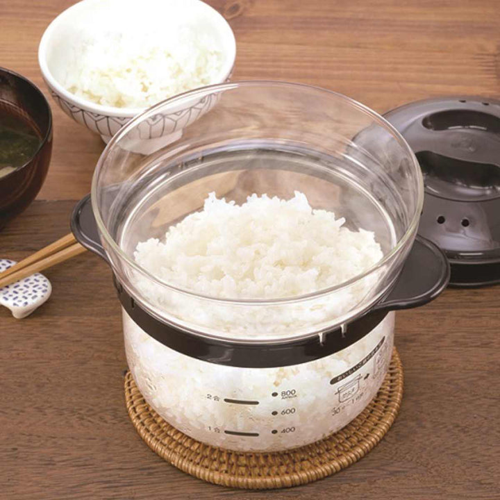 ハリオ電子レンジ用炊飯器1～2合ガラスのレンジご飯釜