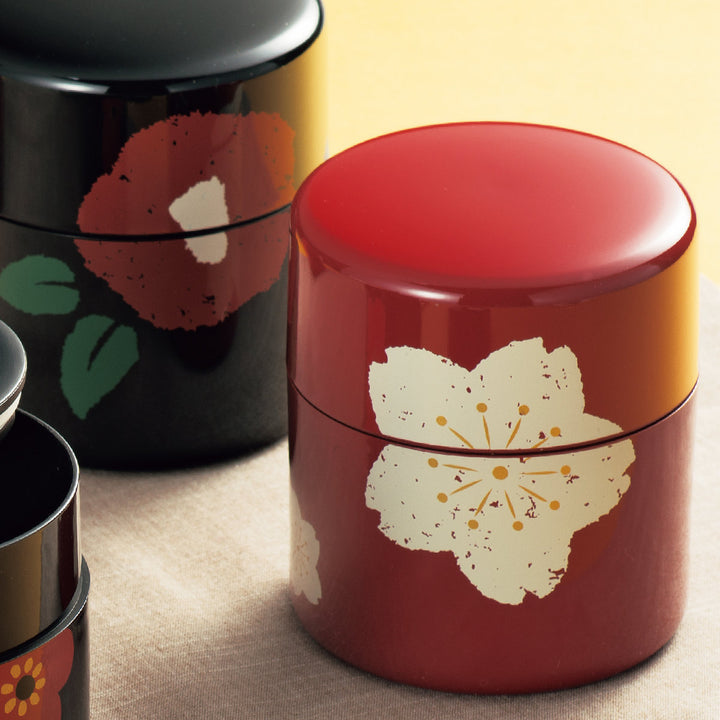 茶筒380ml朱桜黒椿HAKOYA