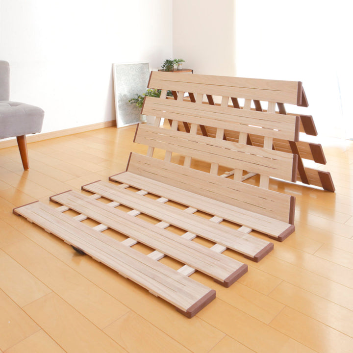 すのこベッド三つ折り式シングル薄型軽量天然木