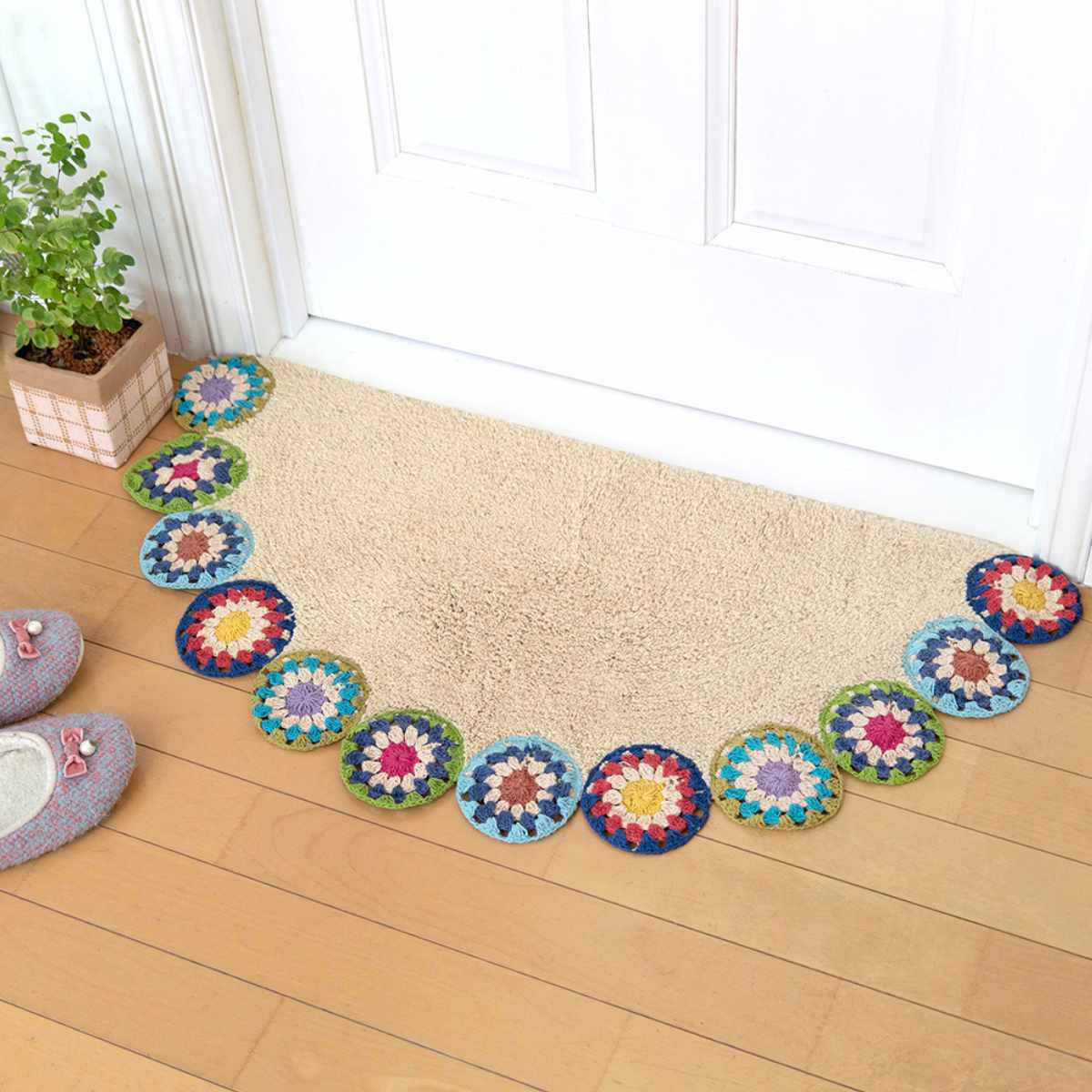 玄関マット 40×80cm 室内 半円形 クロシェ編み – ハウジー