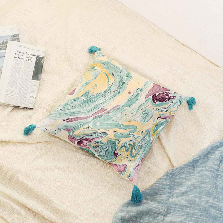 クッションカバー45×45cmマーブル柄ハンドメイド一点物綿100％