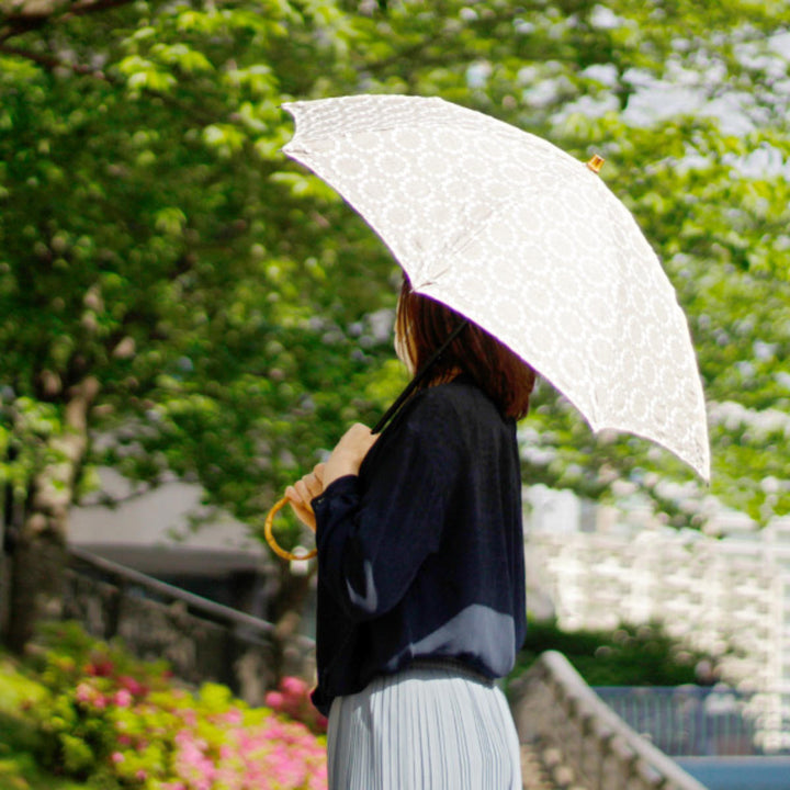 日傘SURMER折りたたみ麻刺繍輪っか水玉ナチュラル日本製