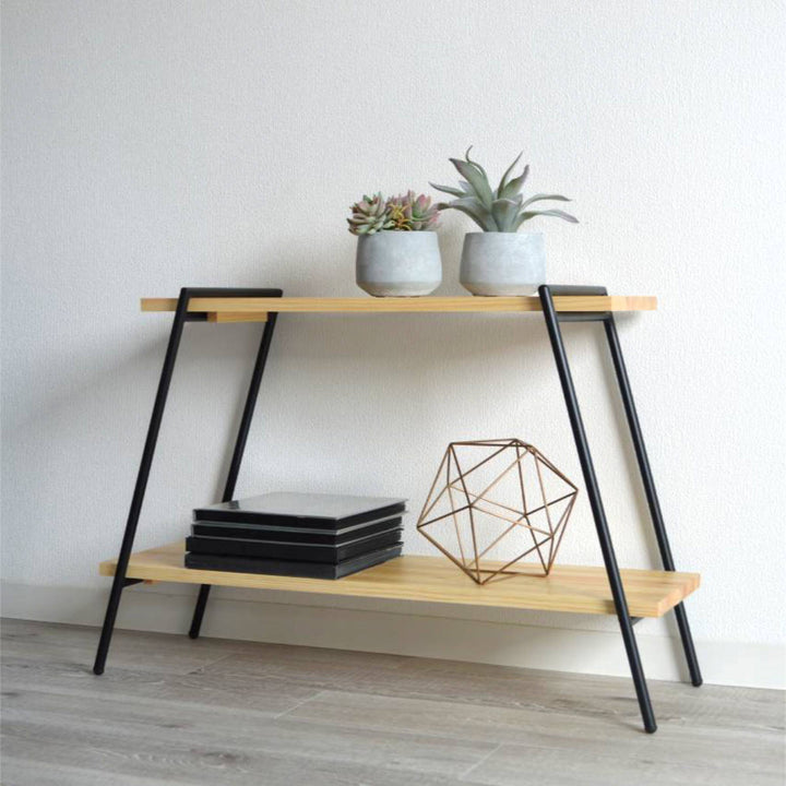 オープンラック幅78cm2段工具不要天然木COLLENDIronLegRack