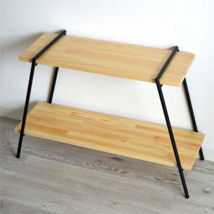 オープンラック幅78cm2段工具不要天然木COLLENDIronLegRack