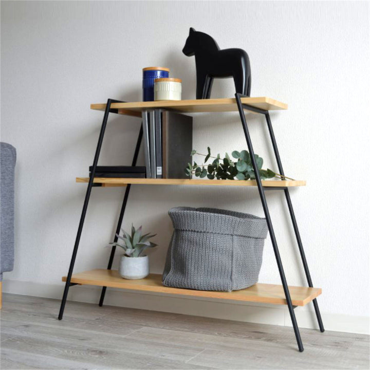 オープンラック幅90cm3段工具不要天然木COLLENDIronLegRack