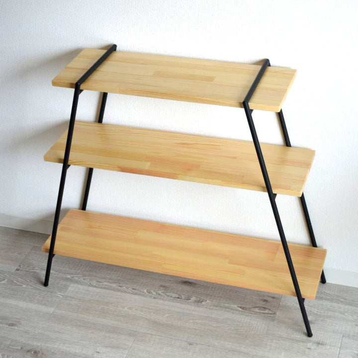 オープンラック幅90cm3段工具不要天然木COLLENDIronLegRack