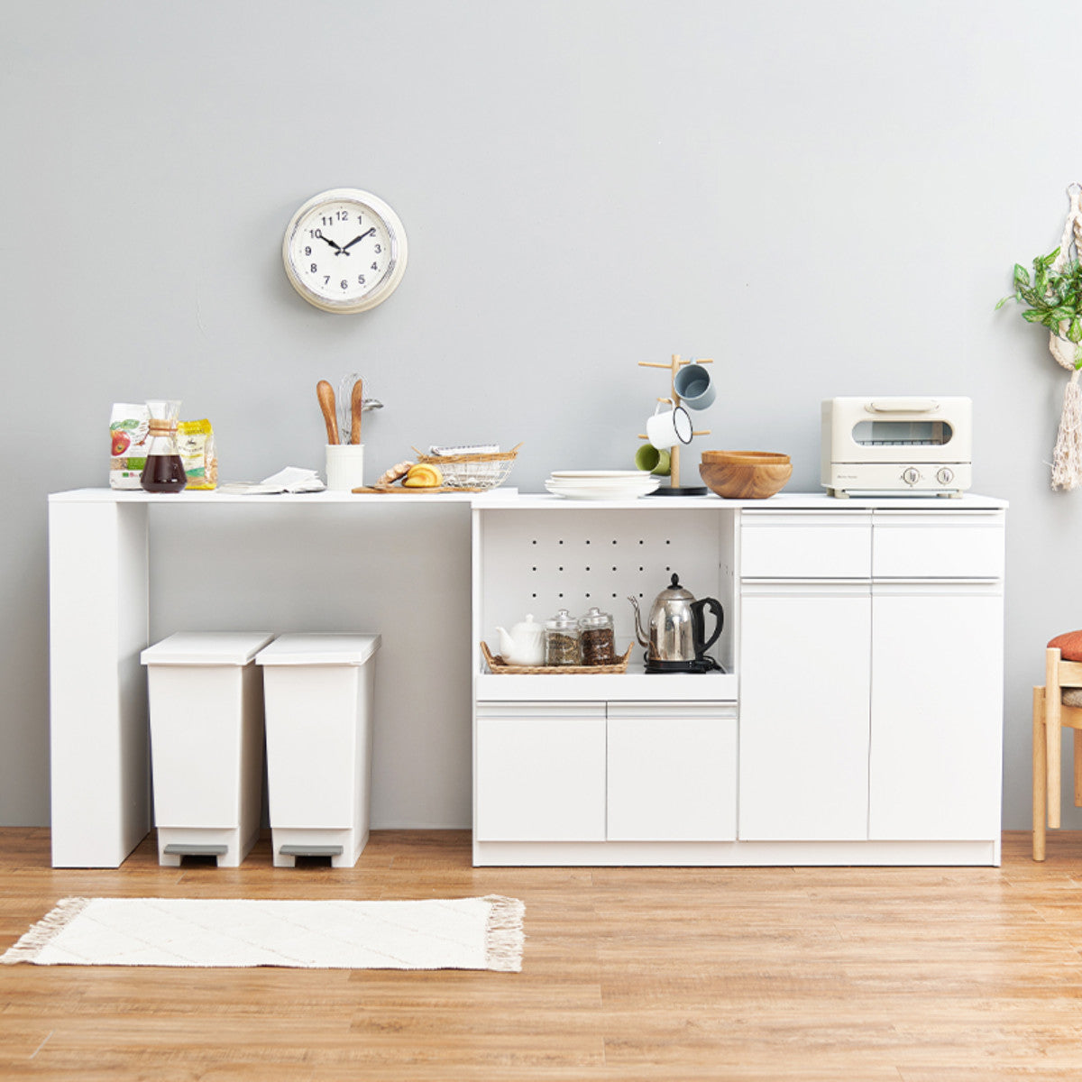 北欧風キッチンカウンター ホワイト×ナチュラル [5097]