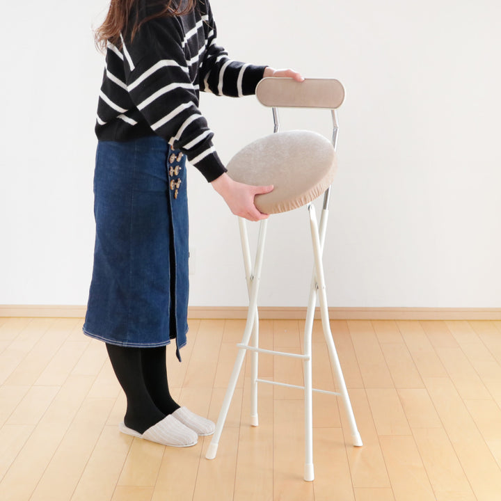 折りたたみ椅子コンパクト軽量背もたれハイタイプミルキーホワイト座面高74.5cm