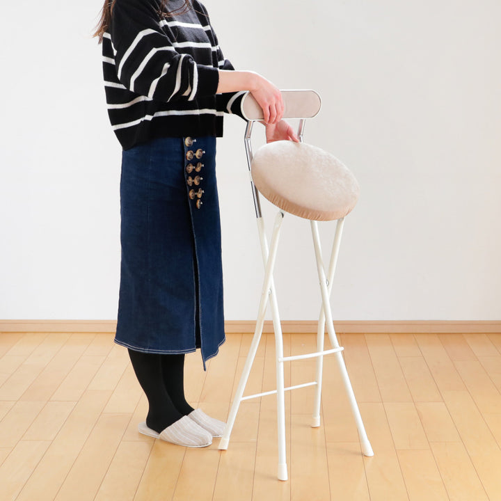 折りたたみ椅子コンパクト軽量背もたれハイタイプミルキーホワイト座面高74.5cm