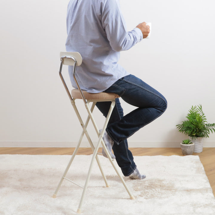 折りたたみ椅子コンパクト軽量背もたれハイタイプミルキーホワイト座面高74.5cm