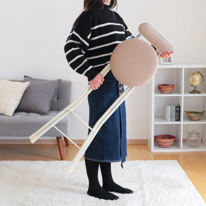 折りたたみ椅子コンパクト軽量背もたれハイタイプミルキーホワイト座面高74.5cm