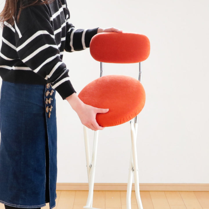 折りたたみ椅子座面高75.5cmハイタイプラウンドクッション背もたれ付ラウンドクッションチェア