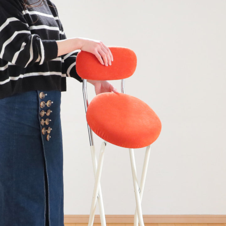 折りたたみ椅子座面高75.5cmハイタイプラウンドクッション背もたれ付ラウンドクッションチェア