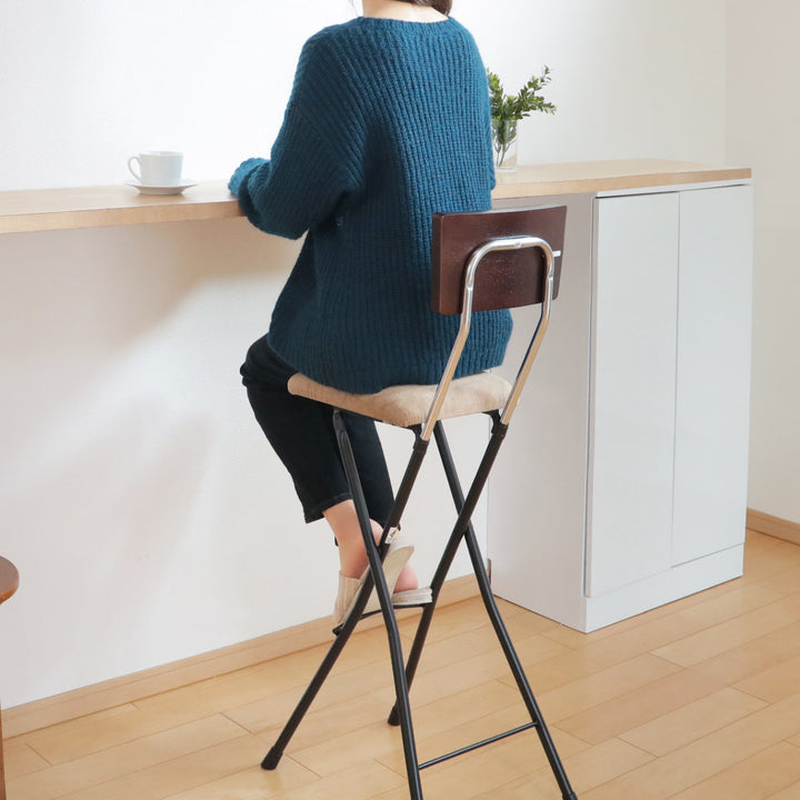 折りたたみ椅子ハイタイプ座面高75cm背もたれ付アッシュウッドチェア