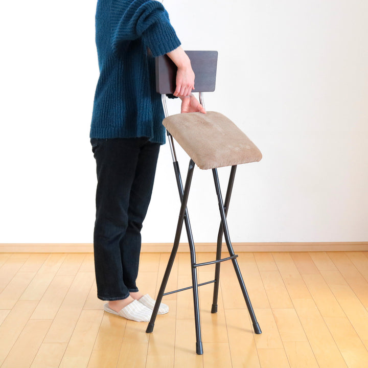 折りたたみ椅子ハイタイプ座面高75cm背もたれ付アッシュウッドチェア