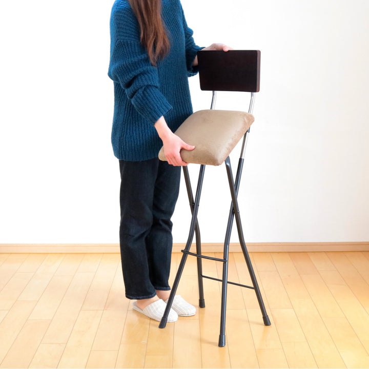 折りたたみ椅子ハイタイプ座面高75cm背もたれ付アッシュウッドチェア