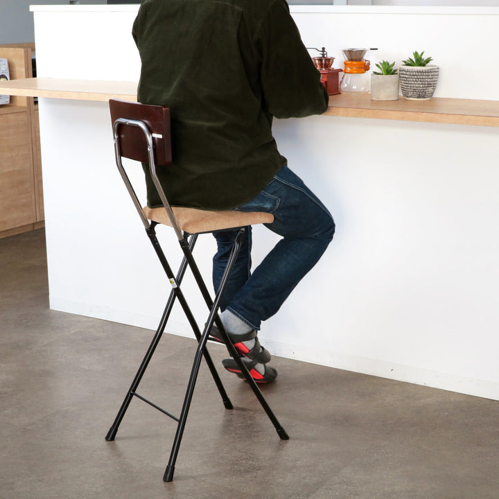 折りたたみ椅子ハイタイプ座面高75cm背もたれ付アッシュウッドチェア