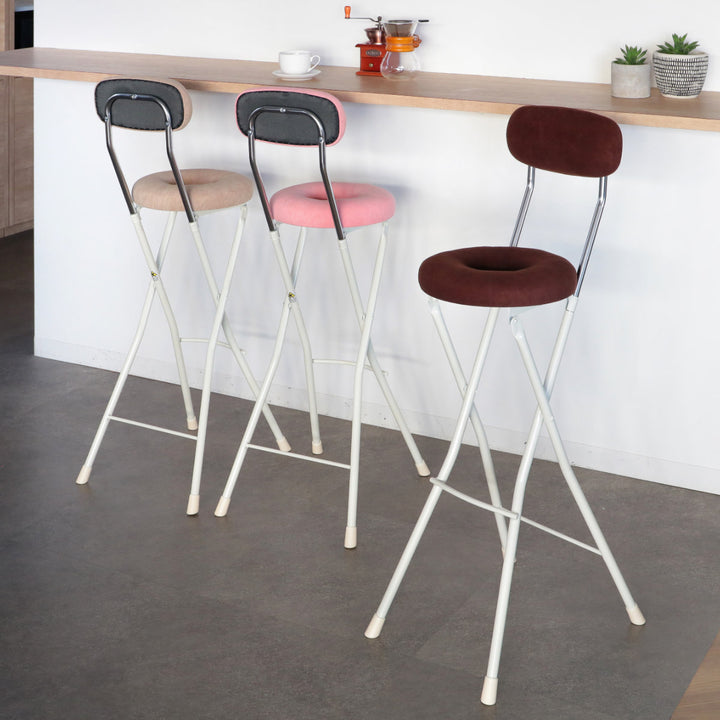 折りたたみ椅子座面高75cmハイタイプドーナツクッション背もたれ付スイーツチェア