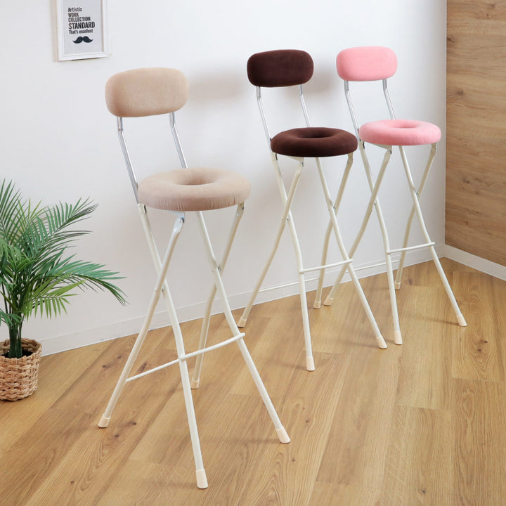 折りたたみ椅子座面高75cmハイタイプドーナツクッション背もたれ付スイーツチェア