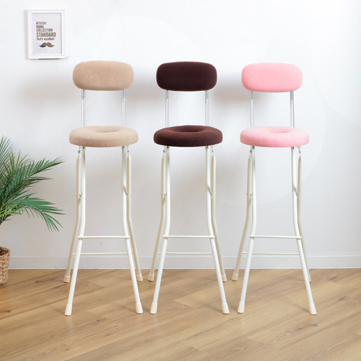 折りたたみ椅子座面高75cmハイタイプドーナツクッション背もたれ付スイーツチェア