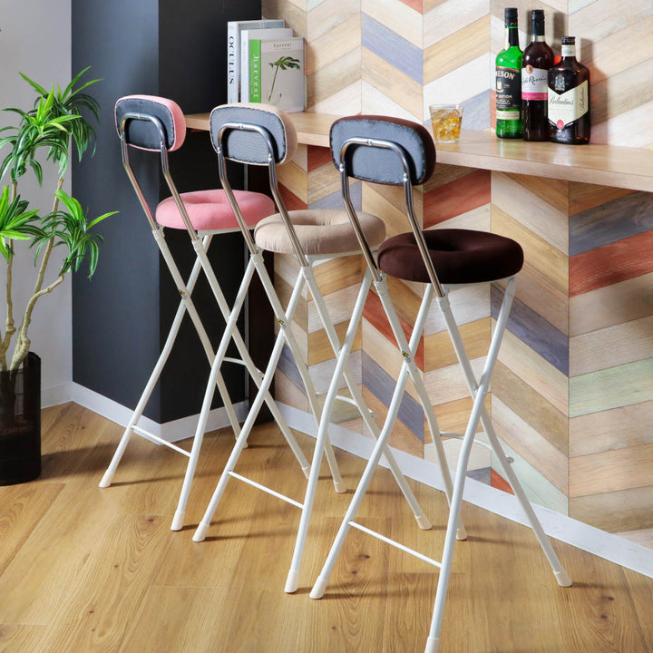 折りたたみ椅子座面高75cmハイタイプドーナツクッション背もたれ付スイーツチェア