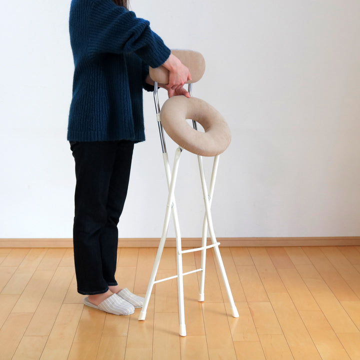 折りたたみ椅子座面高75cmハイタイプドーナツクッション背もたれ付スイーツチェア