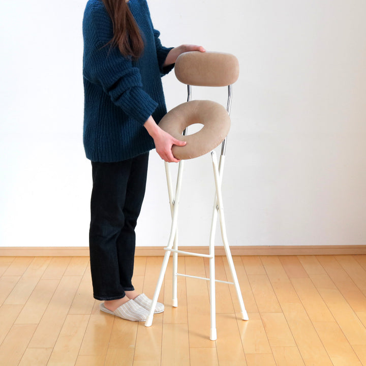 折りたたみ椅子座面高75cmハイタイプドーナツクッション背もたれ付スイーツチェア
