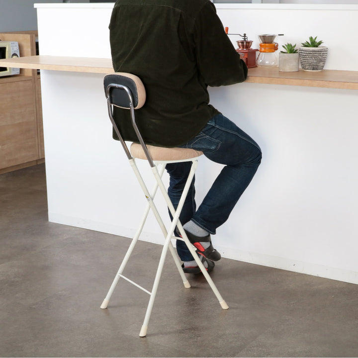 折りたたみ椅子座面高75cmハイタイプドーナツクッション背もたれ付スイーツチェア