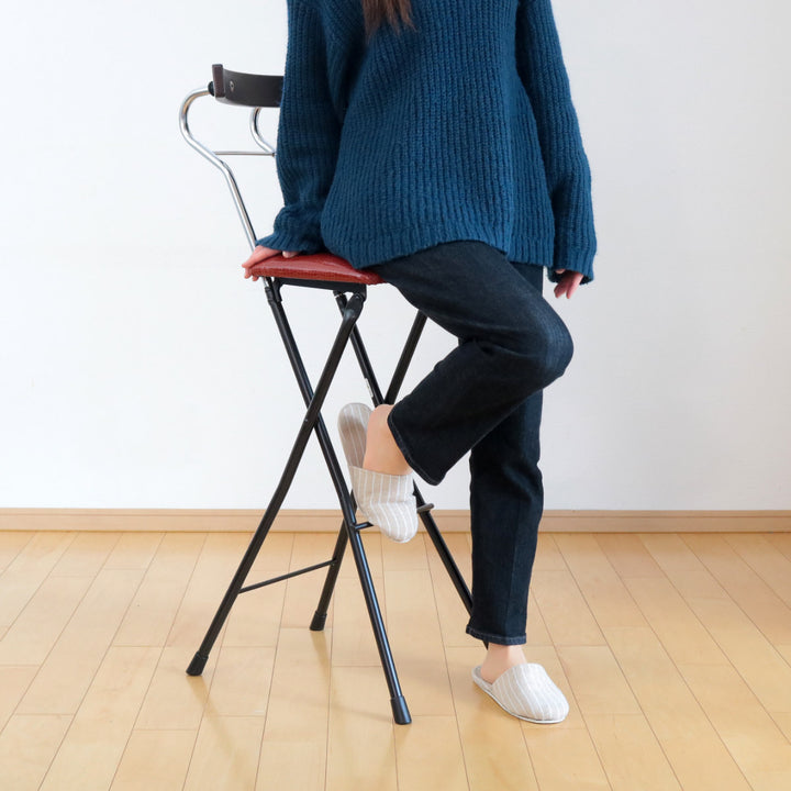 折りたたみ椅子座面高73.5cmハイタイプ背もたれ付レザー調ロイドチェア