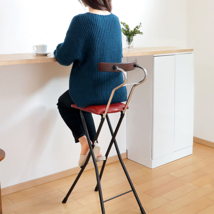 折りたたみ椅子座面高73.5cmハイタイプ背もたれ付レザー調ロイドチェア