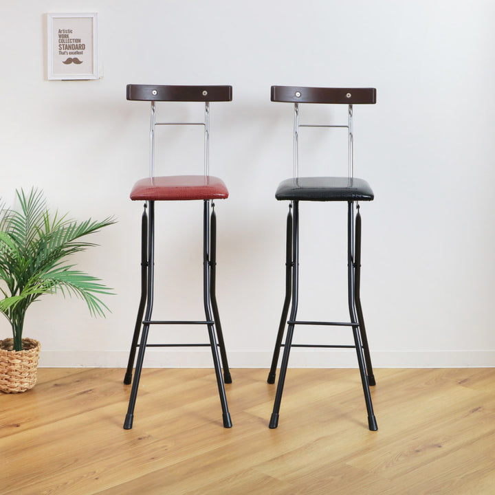 折りたたみ椅子座面高73.5cmハイタイプ背もたれ付レザー調ロイドチェア