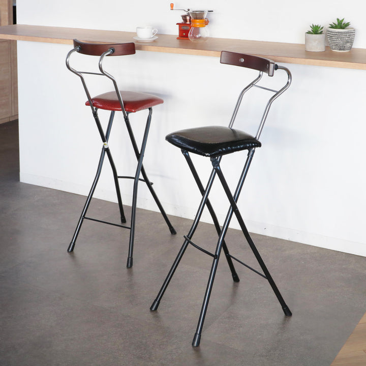 折りたたみ椅子座面高73.5cmハイタイプ背もたれ付レザー調ロイドチェア