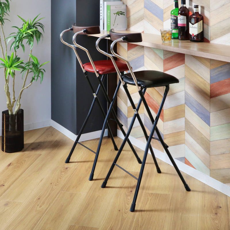 折りたたみ椅子コンパクト軽量背もたれ木製レザー調座面高73.5cm