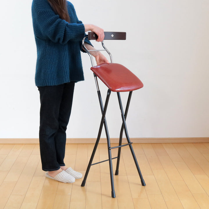 折りたたみ椅子座面高73.5cmハイタイプ背もたれ付レザー調ロイドチェア