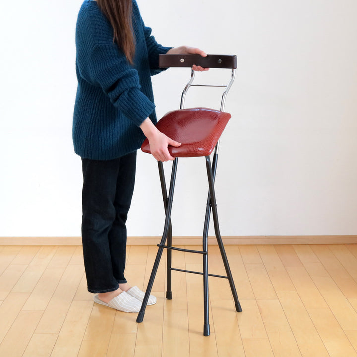 折りたたみ椅子座面高73.5cmハイタイプ背もたれ付レザー調ロイドチェア