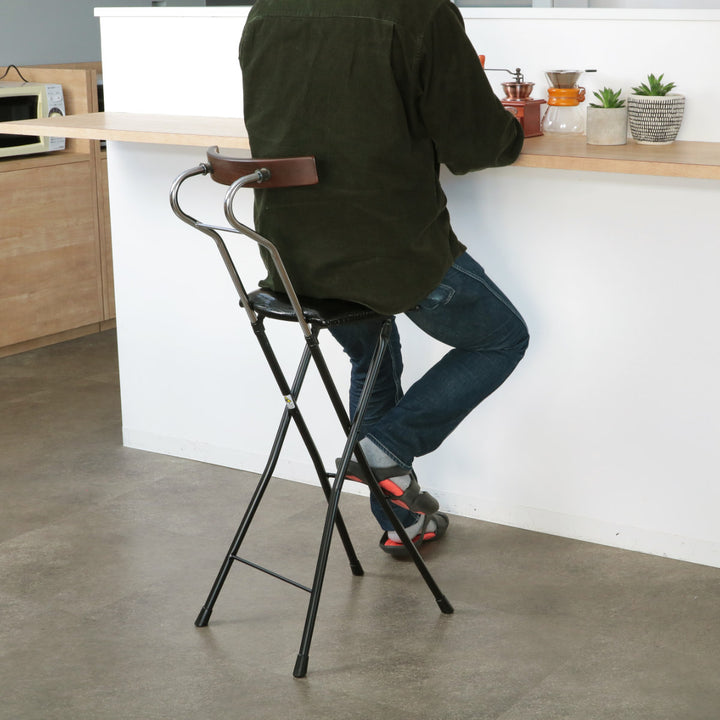 折りたたみ椅子座面高73.5cmハイタイプ背もたれ付レザー調ロイドチェア